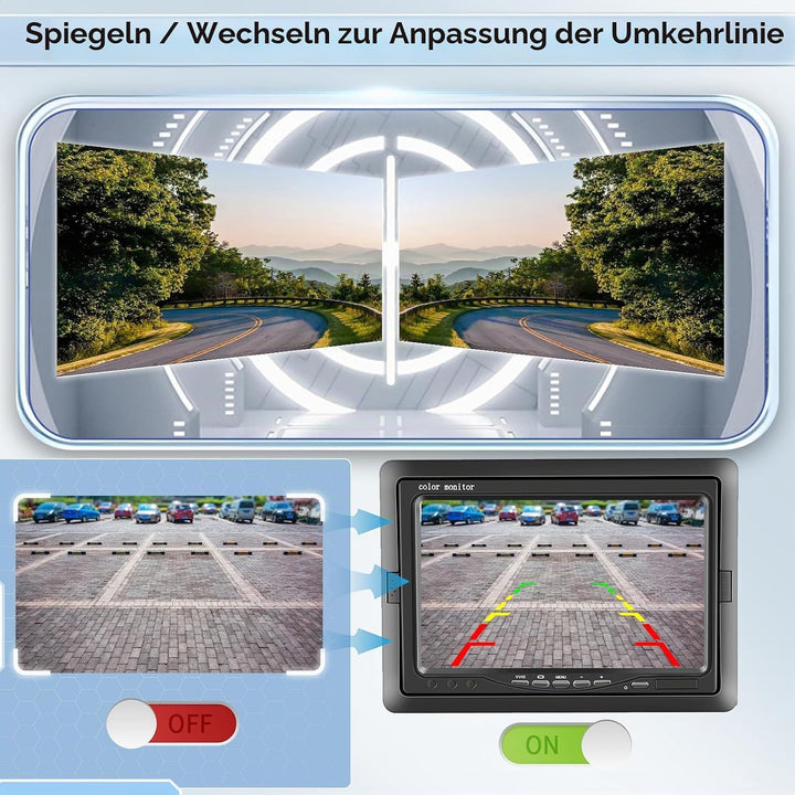 Hodozzy Rückfahrkamera Auto und 7 Zoll LCD Monitor Set, Nachtsicht Wasserdichtes Backup Kamera 12V-2