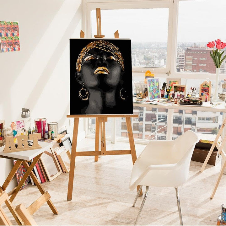 Artnapi Malen nach Zahlen Erwachsene mit Rahmen | DIY Handgemalt | Mädchen in Gold | Kit für Anfänge