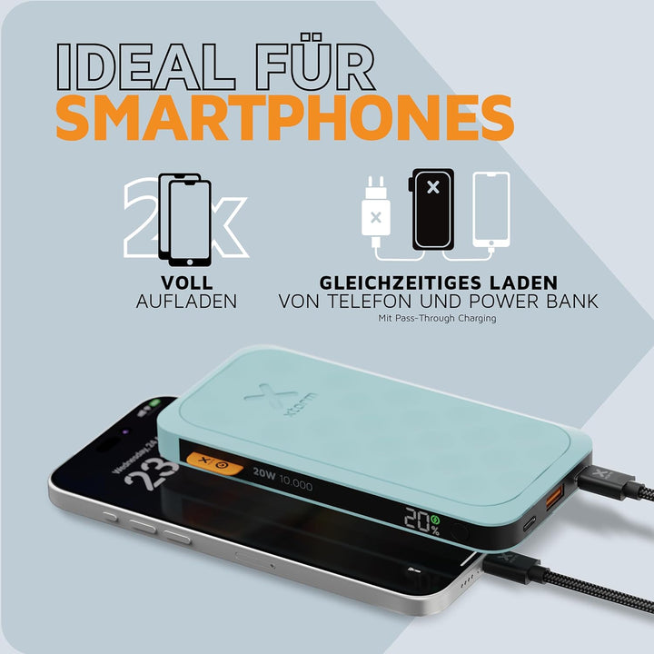 Xtorm Fuel Series 5 20W Powerbank, Klein und Stark, 10.000mAh, 2 x USB-C / 1 x USB-A, Flugzeugfest,