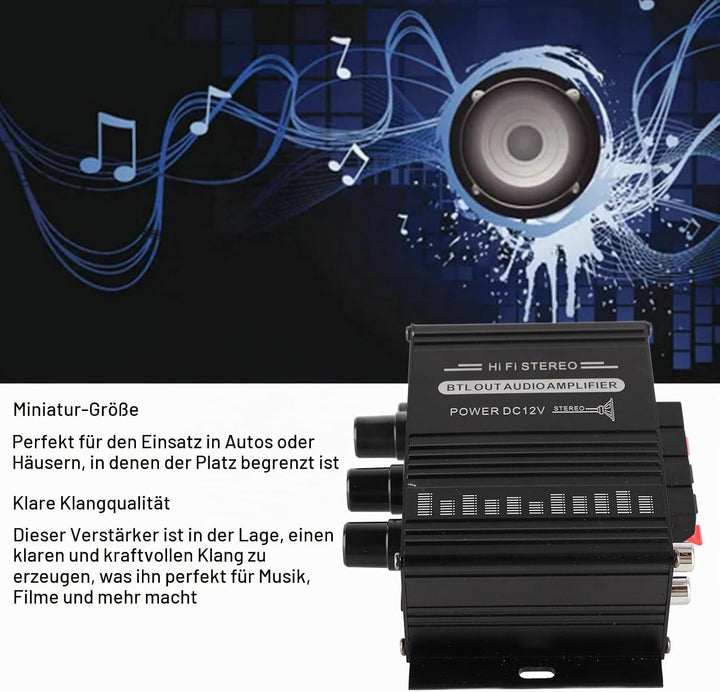 HERCHR Auto-Verstärker, Stereo-Verstärker, 12 V, Tragbar, Klare Klangqualität, Mini-Verstärker, Auto