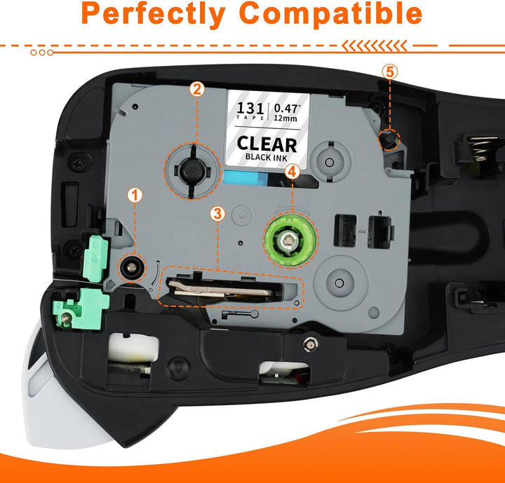 6x Labelwell Schwarz auf Transparent 12mm 0.47 kompatibel für Brother P-touch Bänder TZe131 TZe-131s