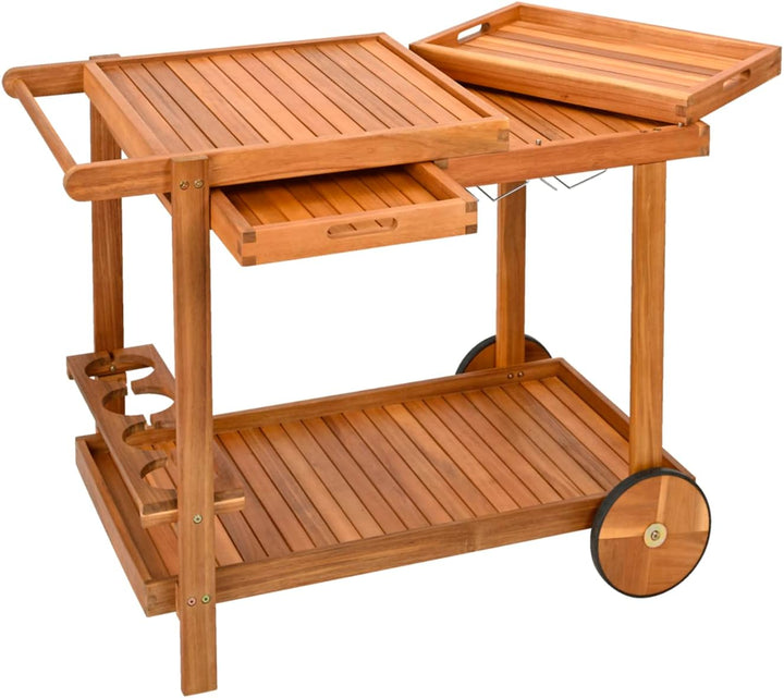 Outdoor Grill Trolley, Servierwagen für Garten, BBQ Beistelltisch, Tisch für Grill mit 2 Tabletts –