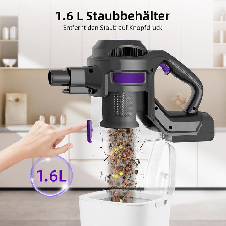 40000Pa Akku Staubsauger,50Min/450W,Staubsauger Kabellos, Akkustaubsauger mit 1.6L Staubbehälter,4 H