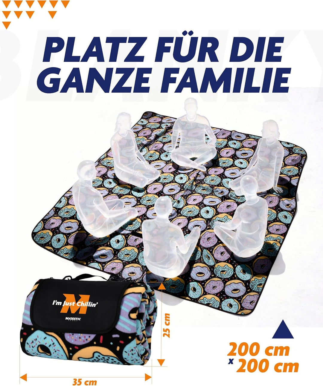 Picknickdecke 200x200 cm Wasserdicht & Sandfrei — Isolierte XXL Stranddecke für 4-6 Personen mit Tra