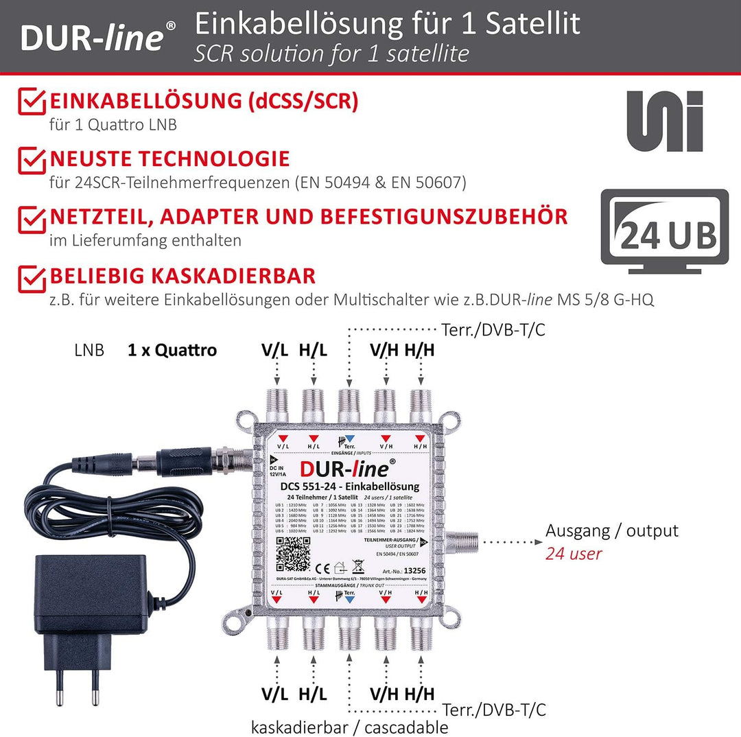 DUR-line DCS 551-24 - preiswerte Einkabellösung für 24 Teilnehmer für Quattro LNB - 1 x 24 SCR/DCSS