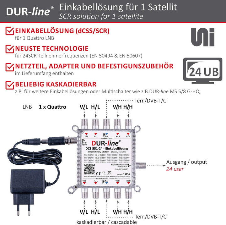 DUR-line DCS 551-24 - preiswerte Einkabellösung für 24 Teilnehmer für Quattro LNB - 1 x 24 SCR/DCSS