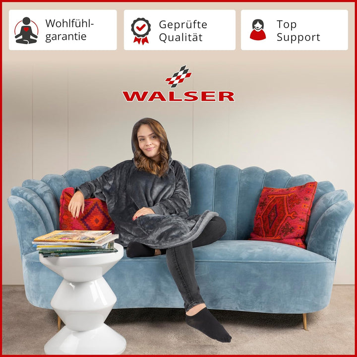 Walser Kuschelpullover, Snuggle Hoodie Decke mit Ärmeln und Kapuze, Oversize Hoodie Damen flauschig,