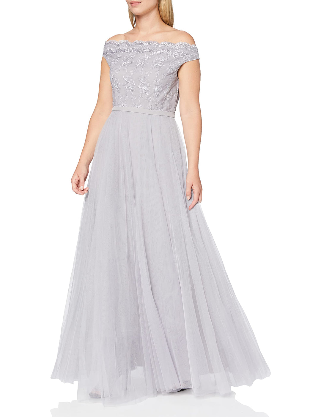 Little Mistress Damen Grey Off The Shoulder Embroidered Mesh Maxi Dress Partykleid 36 Grau (Grey 001
