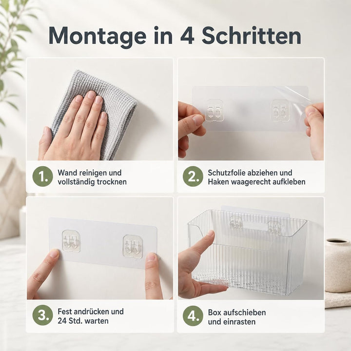 ZYNERY 6er Set Schranktür Organizer für Küche, 2 Grössen Klare Kunststoff-Aufbewahrungsboxen mit Kle