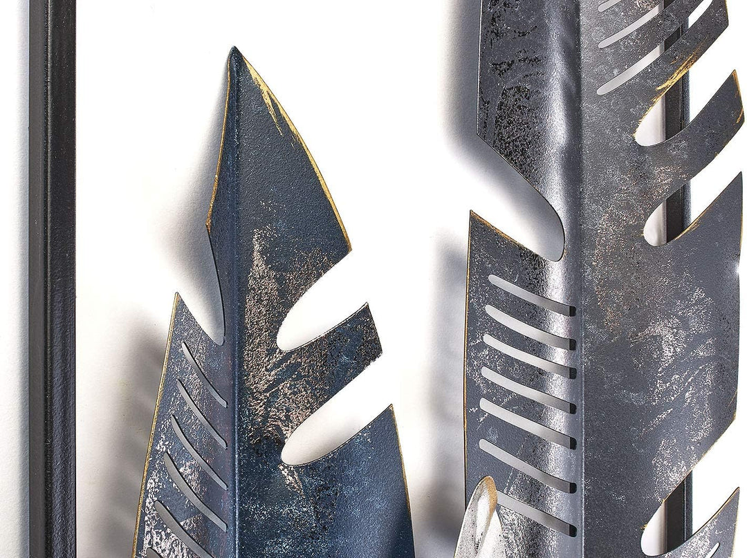 Kobolo Wandbild Wanddeko Metallbild - LEAFS - Metall - 31x89 cm - anthrazit