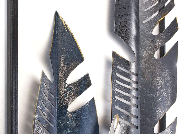 Kobolo Wandbild Wanddeko Metallbild - LEAFS - Metall - 31x89 cm - anthrazit
