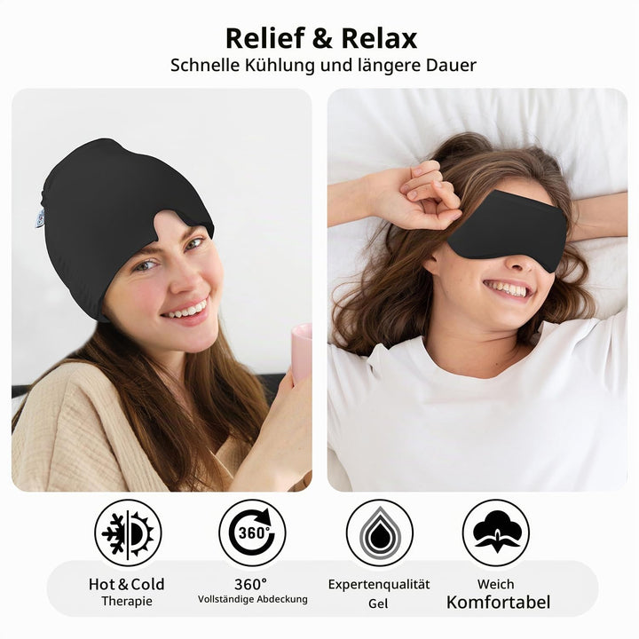 2 Stück Migräne Maske und Augenmaske Kühlend, Migräne Kühlmaske, Migraine Relief Cap, Kopfschmerzen