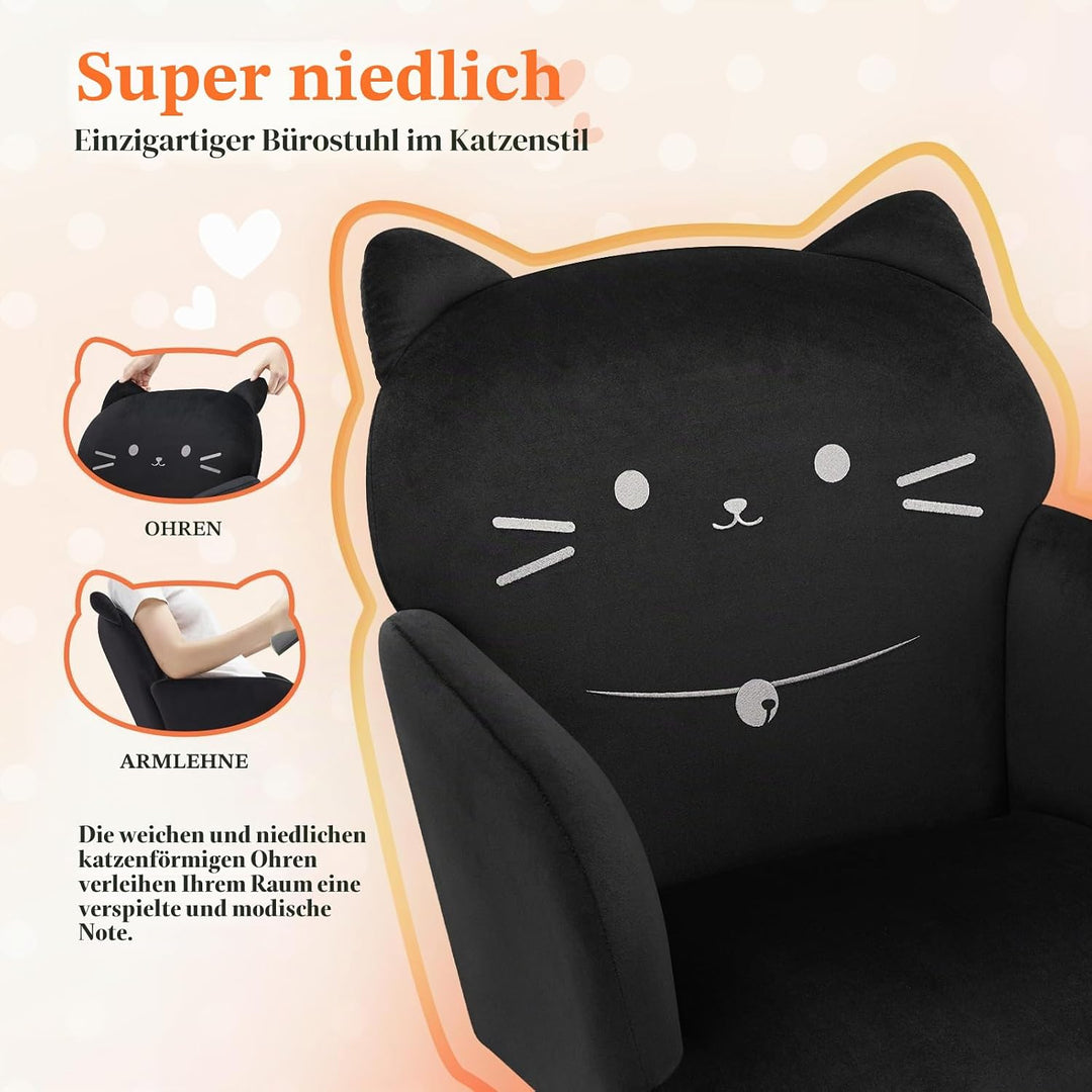 IWMH Bürostuhl,Ergonomisch Homeoffice Stuhl mit breiter Sitzfläche,Schreibtischstuhl mit Katzenmotiv