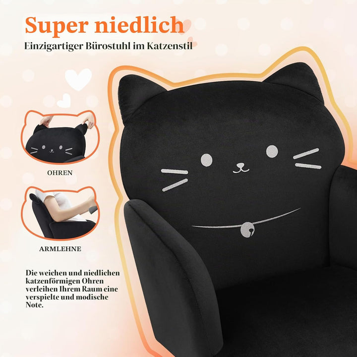 IWMH Bürostuhl,Ergonomisch Homeoffice Stuhl mit breiter Sitzfläche,Schreibtischstuhl mit Katzenmotiv