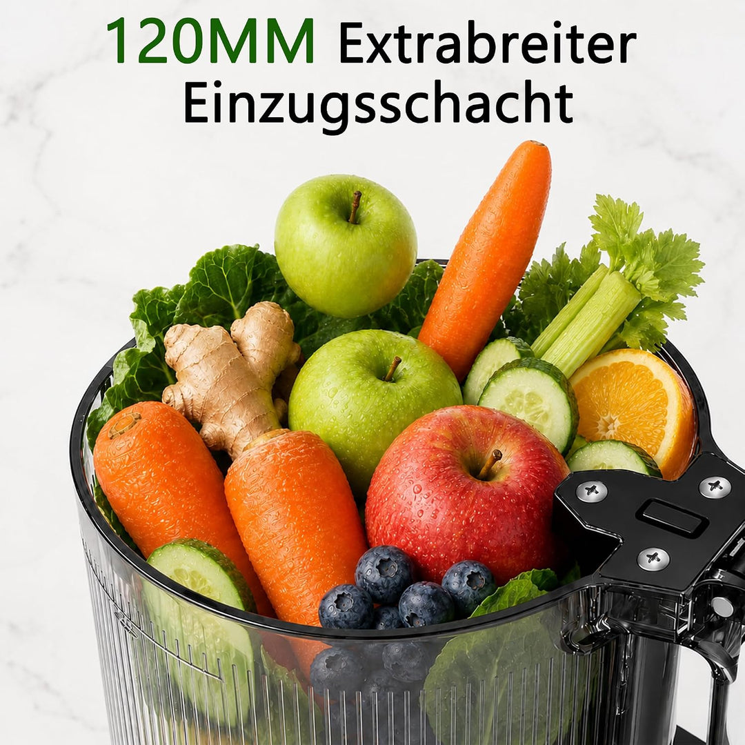Entsafter Slow Juicer mit 120mm breitem Einfüllstutzen – Kaltpress-Entsafter für Obst und Gemüse mit