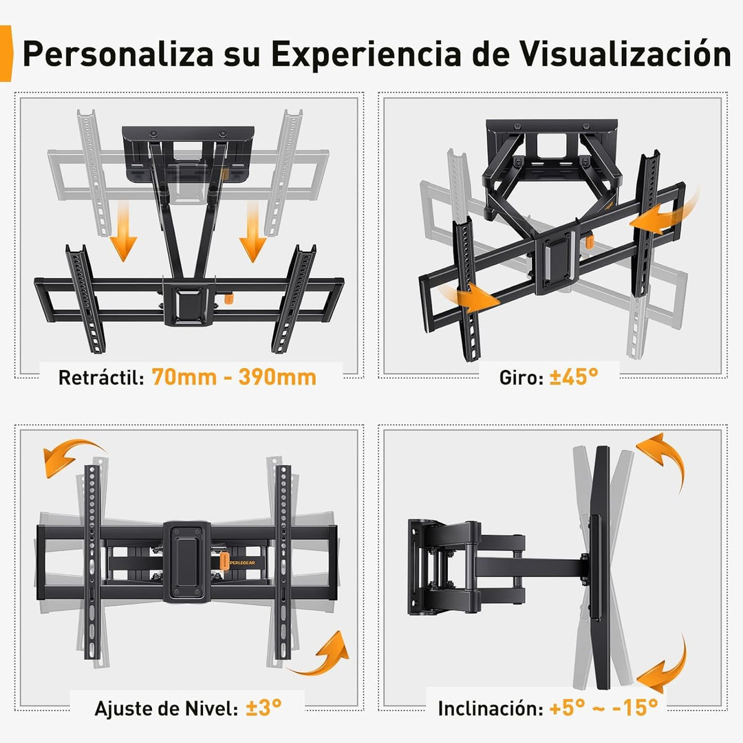 Perlegear TV Wandhalterung Schwenkbar, Ausziehbare Neigbare TV Halterung für 37-82 Zoll Flach & Curv
