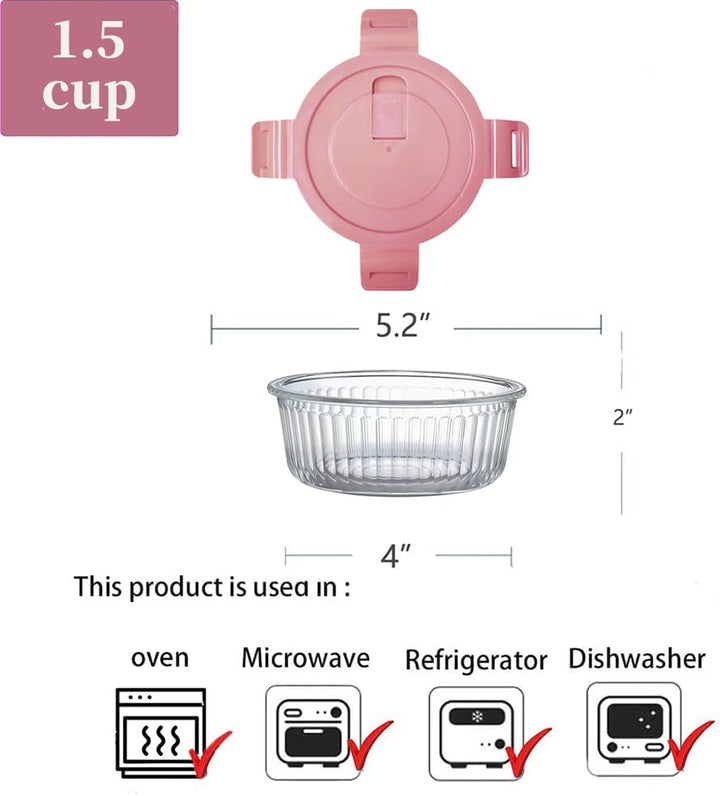 4 Pack Runde Glasbehälter Mit Deckel (1.5 Cup/370 ml) Glas-Frischhaltedosen Set für Meal Prep, Gefri
