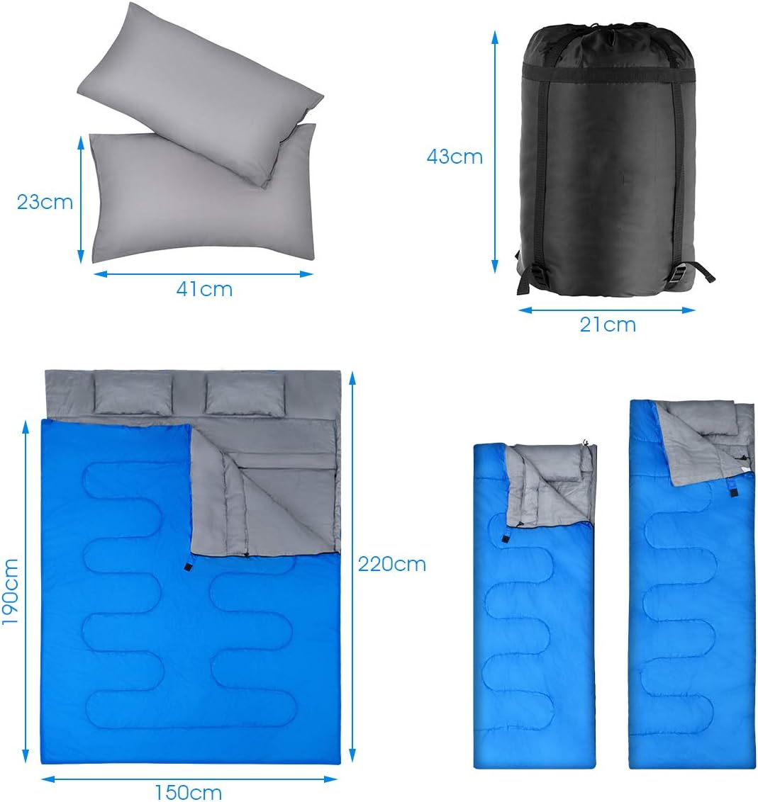 DREAMADE Doppel-Schlafsack, 2 in 1 Outdoor Schlafsack, Doppel Deckenschlafsack, Sommerschlafsack 2er