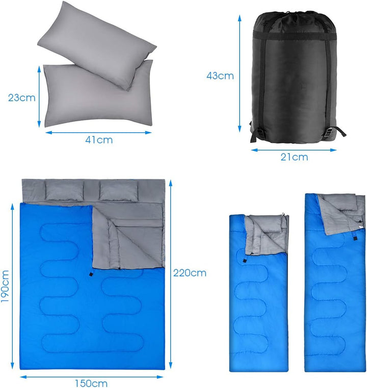 DREAMADE Doppel-Schlafsack, 2 in 1 Outdoor Schlafsack, Doppel Deckenschlafsack, Sommerschlafsack 2er