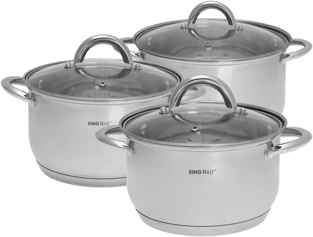 6-teilig Topfset mit Deckel Induktion Topf Glasdeckel (Silber, Model 2) Ø18,20,24cm, Ø18,20,24c