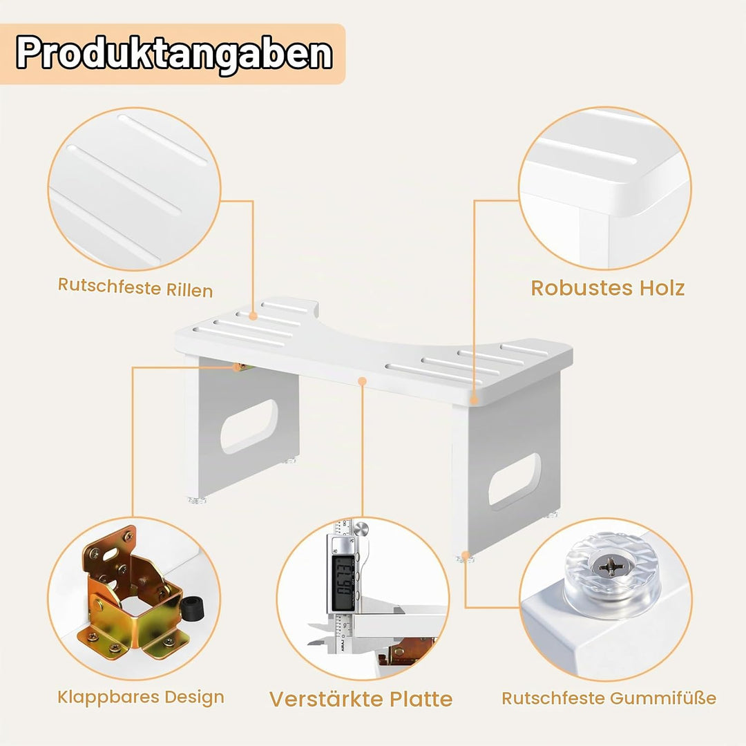 Toilettenhocker Holz, Klappbarer WC Hocker für Erwachsene, Toilettenhocker Erwachsene,Tritthocker Kl