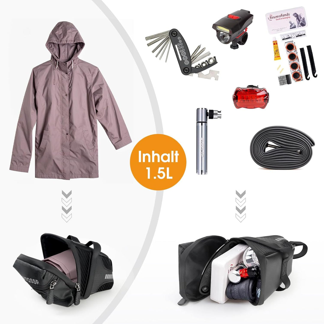 Ultraleichte Fahrrad Satteltasche, Fahrradsitz Tasche Fahrradtasche mit Klettverschluss Befestigungs