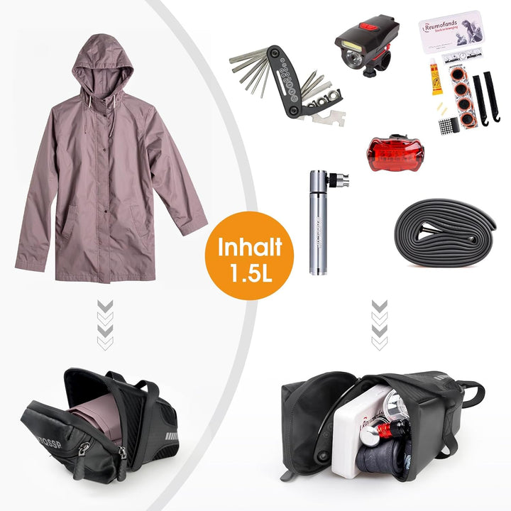 Ultraleichte Fahrrad Satteltasche, Fahrradsitz Tasche Fahrradtasche mit Klettverschluss Befestigungs