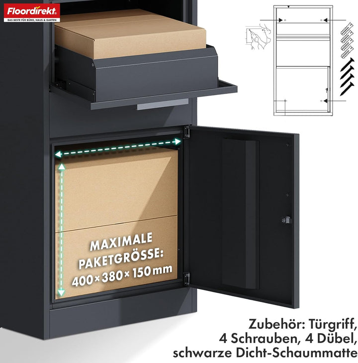 Floordirekt Briefkasten und Paketbox rostfrei und massiv, Paketbriefkasten XXL, Standbriefkasten mod