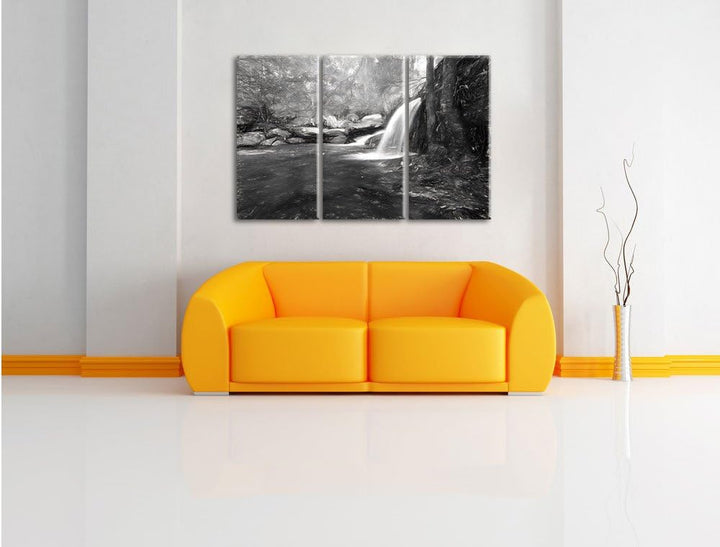 Pixxprint Wasserfall im Wald / 3-Teilig/Gesamtmass 120cm Leinwandbild bespannt auf Holzrahmen/Wandbi