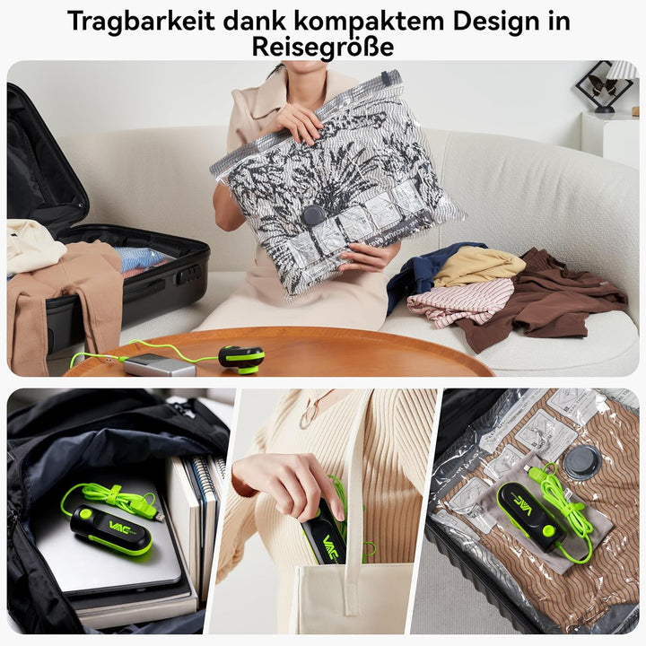 Vakuumbeutel für Reisen mit USB- und Typ-C-Pumpe, 15 Stück Handgepäckgrösse, Kompressionsbeutel für