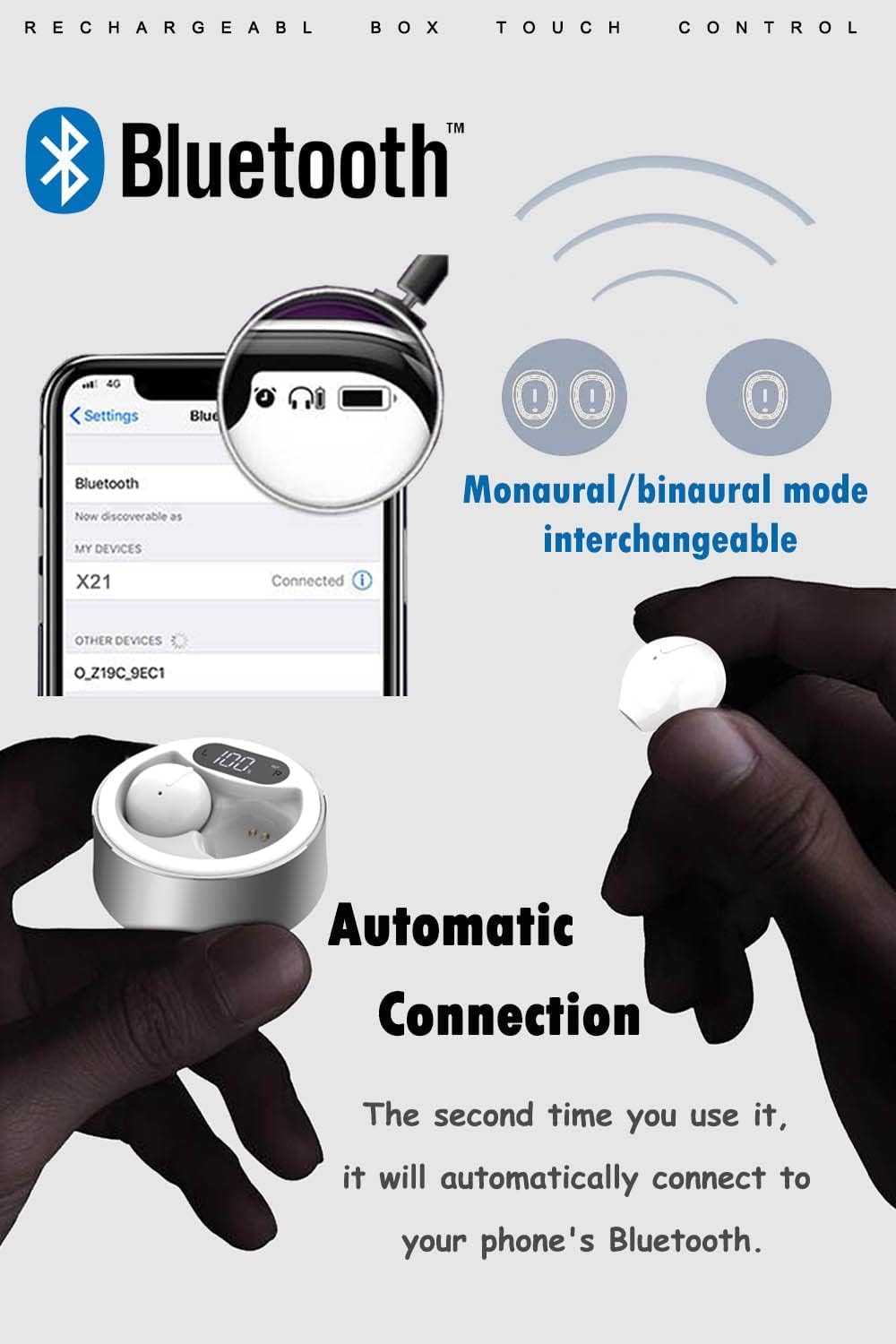 SZHTFX Bluetooth Ohrhörer, Bluetooth5.0 Drahtloser Ohrhörer Bluetooth Ohrhörer Auto Headset mit 260m