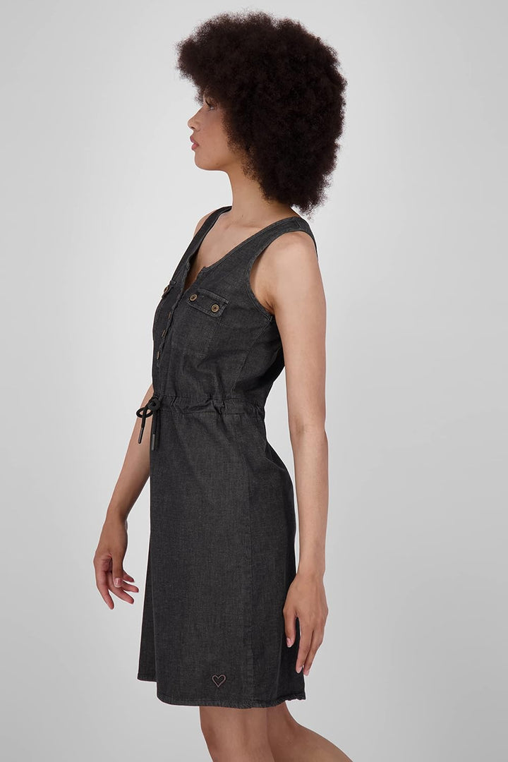 ALIFE and Kickin DorisAK DNM Dress Damen Sommerkleid, Jeanskleid, Kleid S Black Denim, S Black Denim