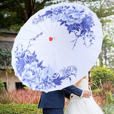 Haofy Japanischer Regenschirm Blumenmuster Geölter Papierschirm Kunstdekor Winddichter Chinesischer