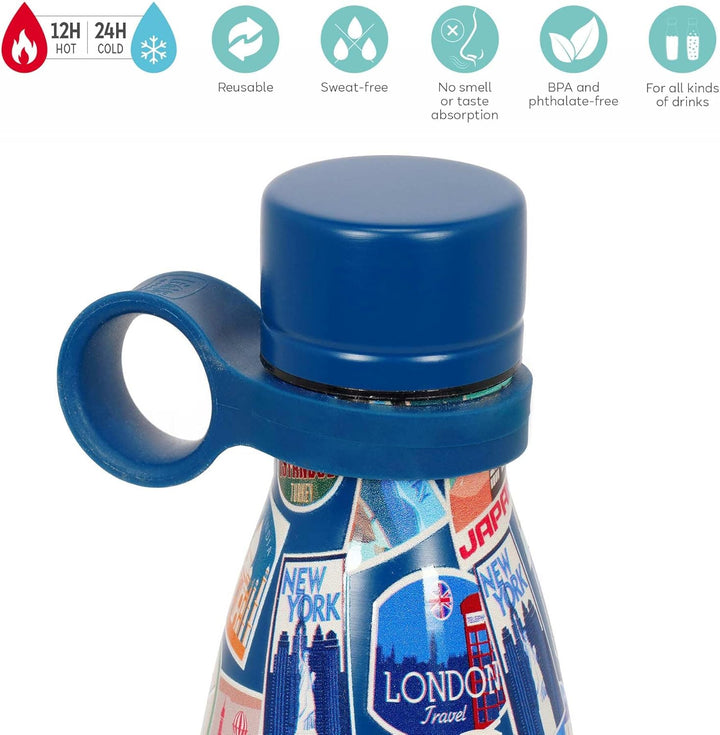 Legami - Thermosflasche Hot&Cold, Travel Stickers, 500 ml, luftdichter Verschluss, 12 Stunden heisse