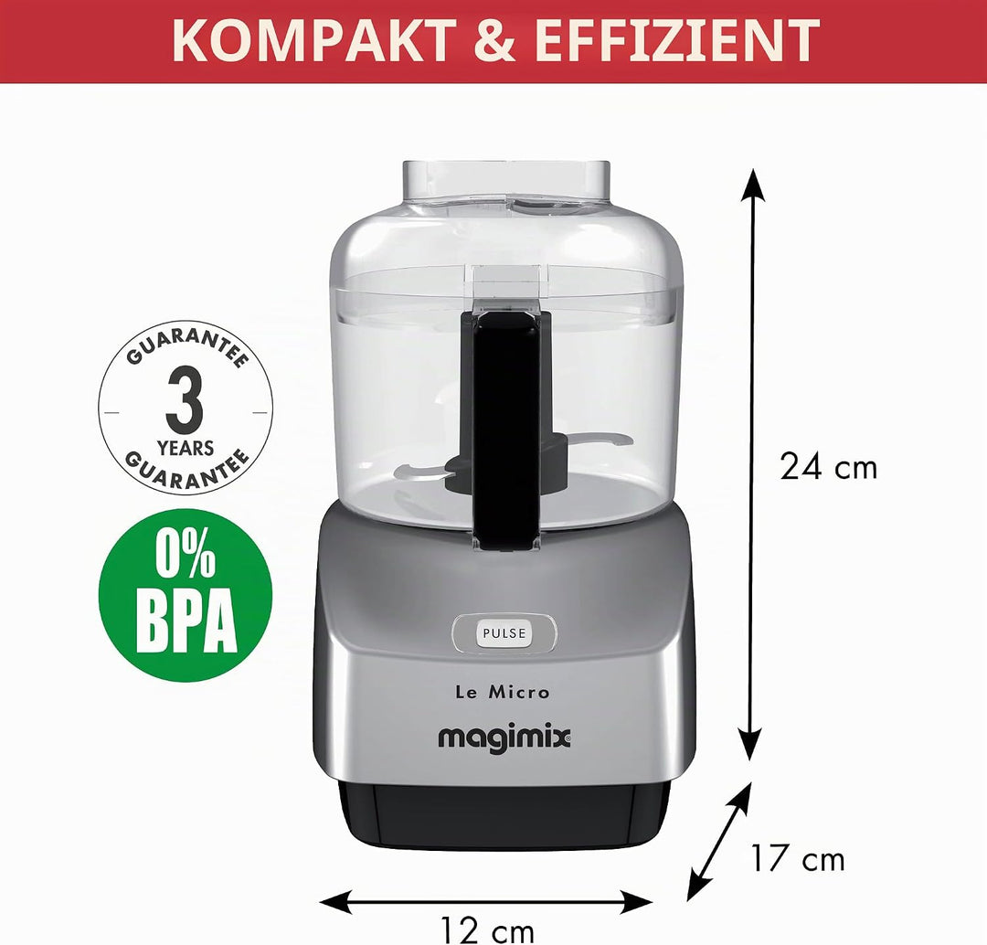 magimix Mini Food-Processor - Micro - Elektrischer Zerkleinerer, 290 W, Edelstahlmesser, Emulgierauf