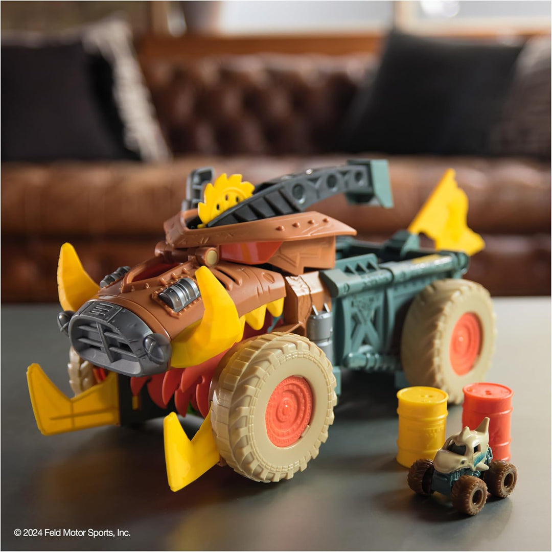 Monster Jam Mini Jam, Megalodon Mad Hog Chomper und Monster Truck, Kreativer Aufräumen und Aufbewahr