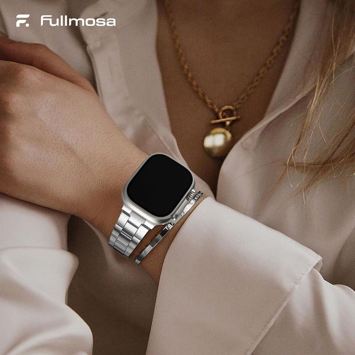 Fullmosa für Apple Watch Armband Ultra 2/Ultra 49mm Edelstahl Metallarmband mit Uhrengehäuse für iwa