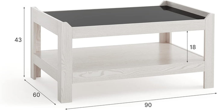 Mondeer Couchtisch, Wohnzimmertisch mit Gehärtetem Glas Moderner Stil für Wohnzimmer Büro, B90 x H43
