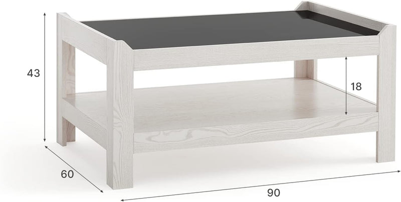 Mondeer Couchtisch, Wohnzimmertisch mit Gehärtetem Glas Moderner Stil für Wohnzimmer Büro, B90 x H43