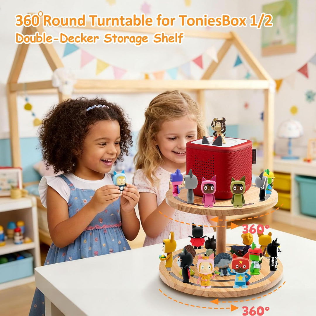 Gieanoo 360°Runde Tonies Magnetisches Regal, 2-Tier Toniebox Display Regal für 30-50 Tonie Charakter