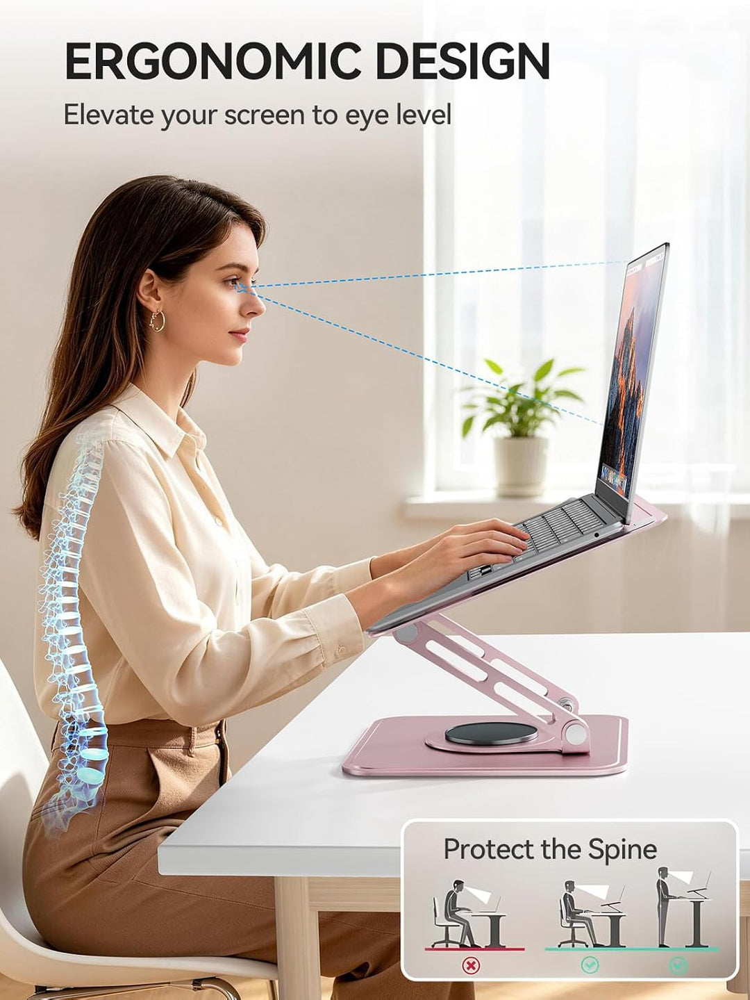 tounee Laptopständer für den Schreibtisch, Verstellbarer Computerständer mit 360°-Drehfuss, ergonomi