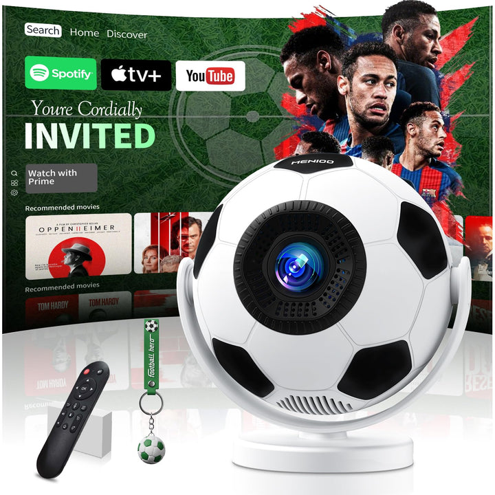 Mini Beamer 4K 1280P, 2026 Upgraded Football Style Projector with WiFi 6 and Bluetooth 5.4, Auto Key