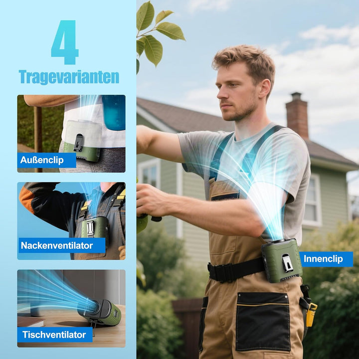 6-in-1 Taillen Clip Ventilator, Ventilator Akku 10000 mAh,5 eschwindigkeitsstufen, 8–41h Laufzeit US
