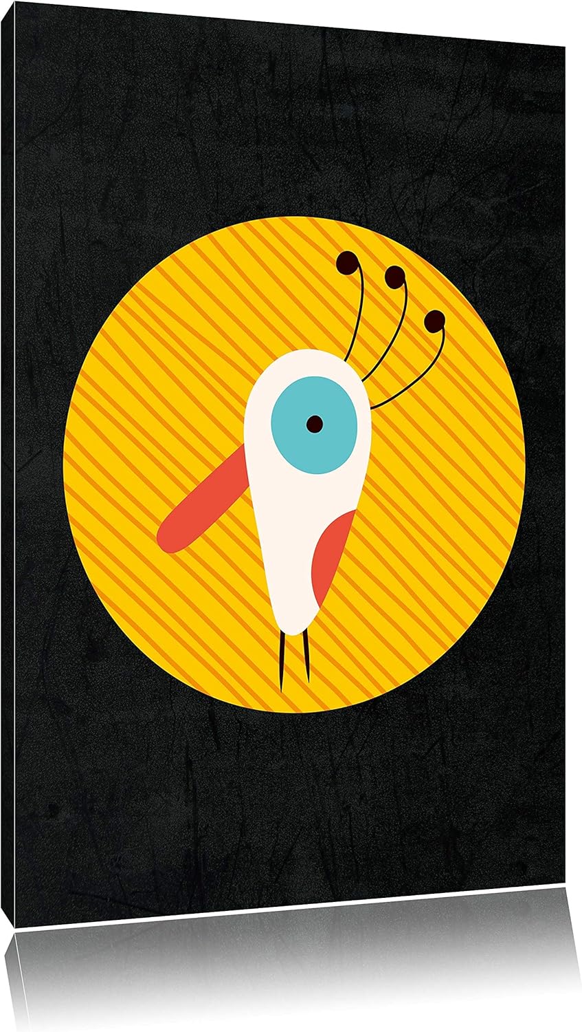 Pixxprint Lustiger Vogel mit gestreiftem Hintergrund schwarz, Format: 70x100 auf hochkantiges Leinwa