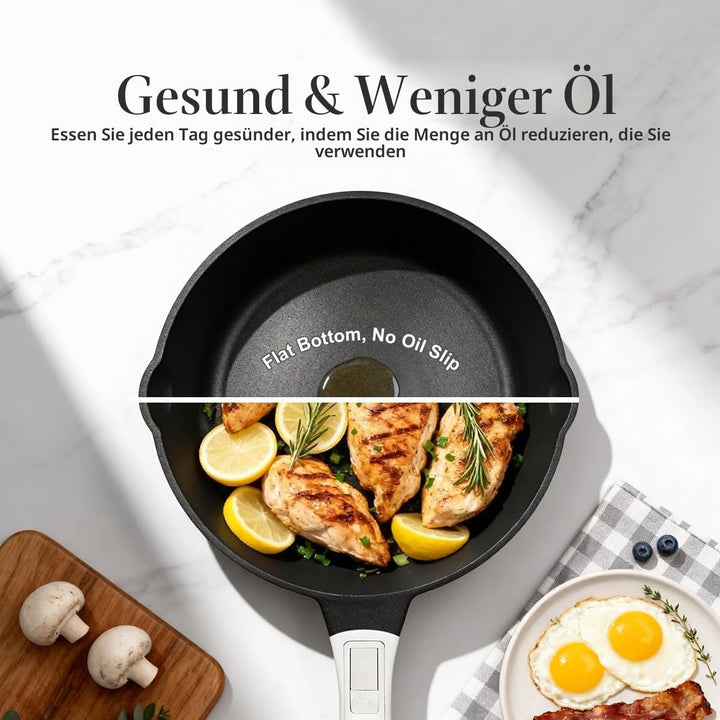 Pfanne 28cm mit Deckel, Aluminium Bratpfanne Hoher Rand mit Abnehmbarer Griff, Schmorpfanne 28 cm fü