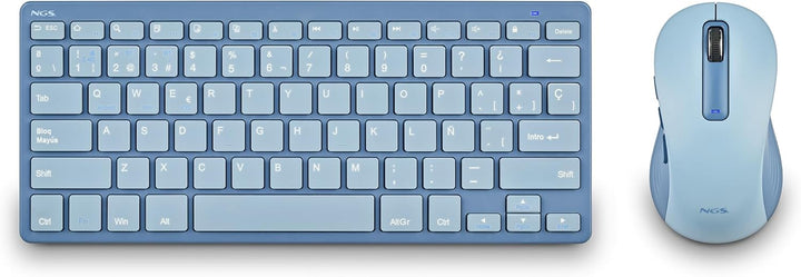 NGS Fantasy Kit Blau – Kabellose Tastatur und Maus QWERTY Spanisch, wiederaufladbarer Lautlos, Multi
