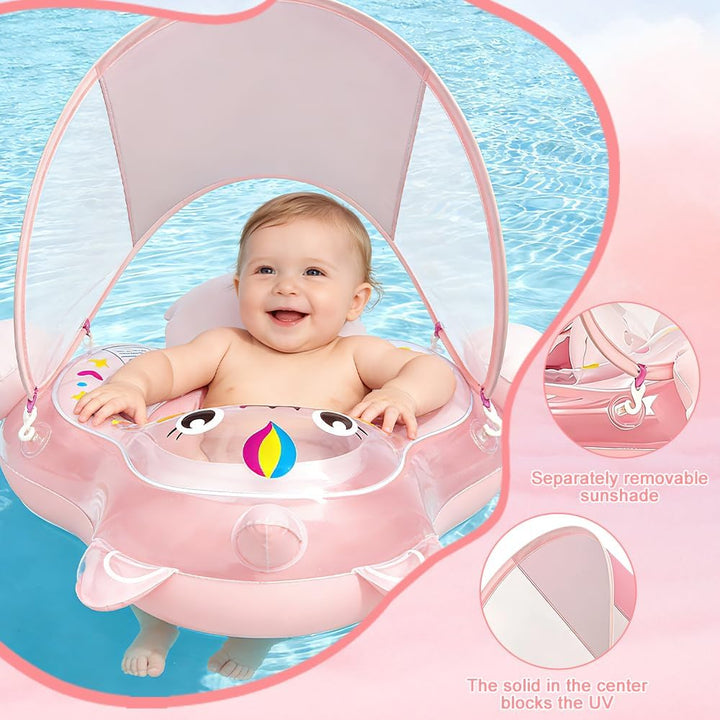 Schwimmring Baby mit Abnehmbarem Sonnendach, Aufblasbarer Baby-Schwimmkörper mit Sicherheitssitz, Ba