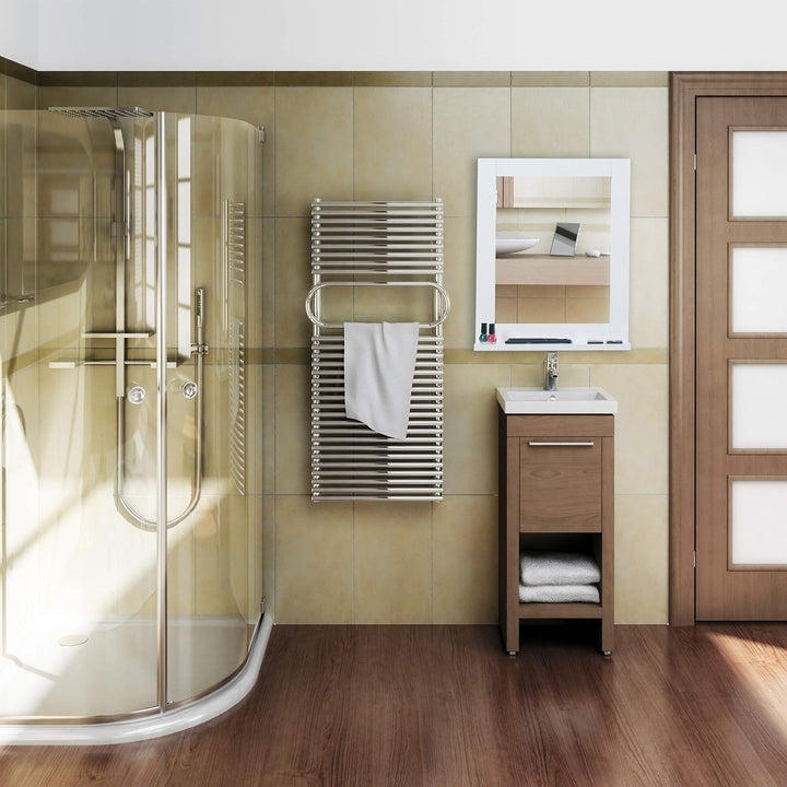 Relaxdays Wandspiegel, mit Ablage, Bad, Wohnzimmer, Flur, eckig, modern, MDF, Badezimmerspiegel, HBT