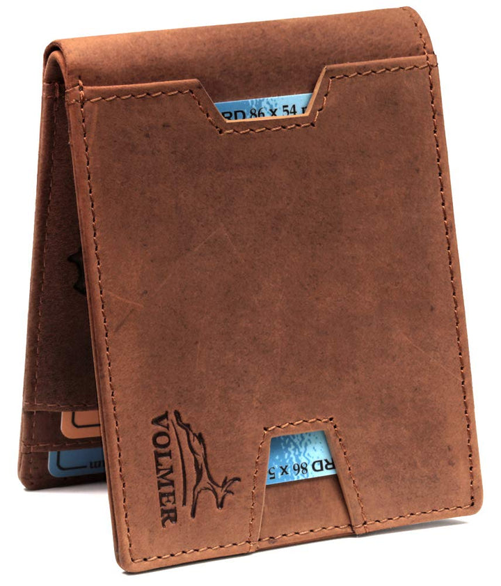 Fa.Volmer ® Schlanke Leder Geldbörse mit RFID-Schutz - Büffelleder im Antique-Look - kleines Münzfac