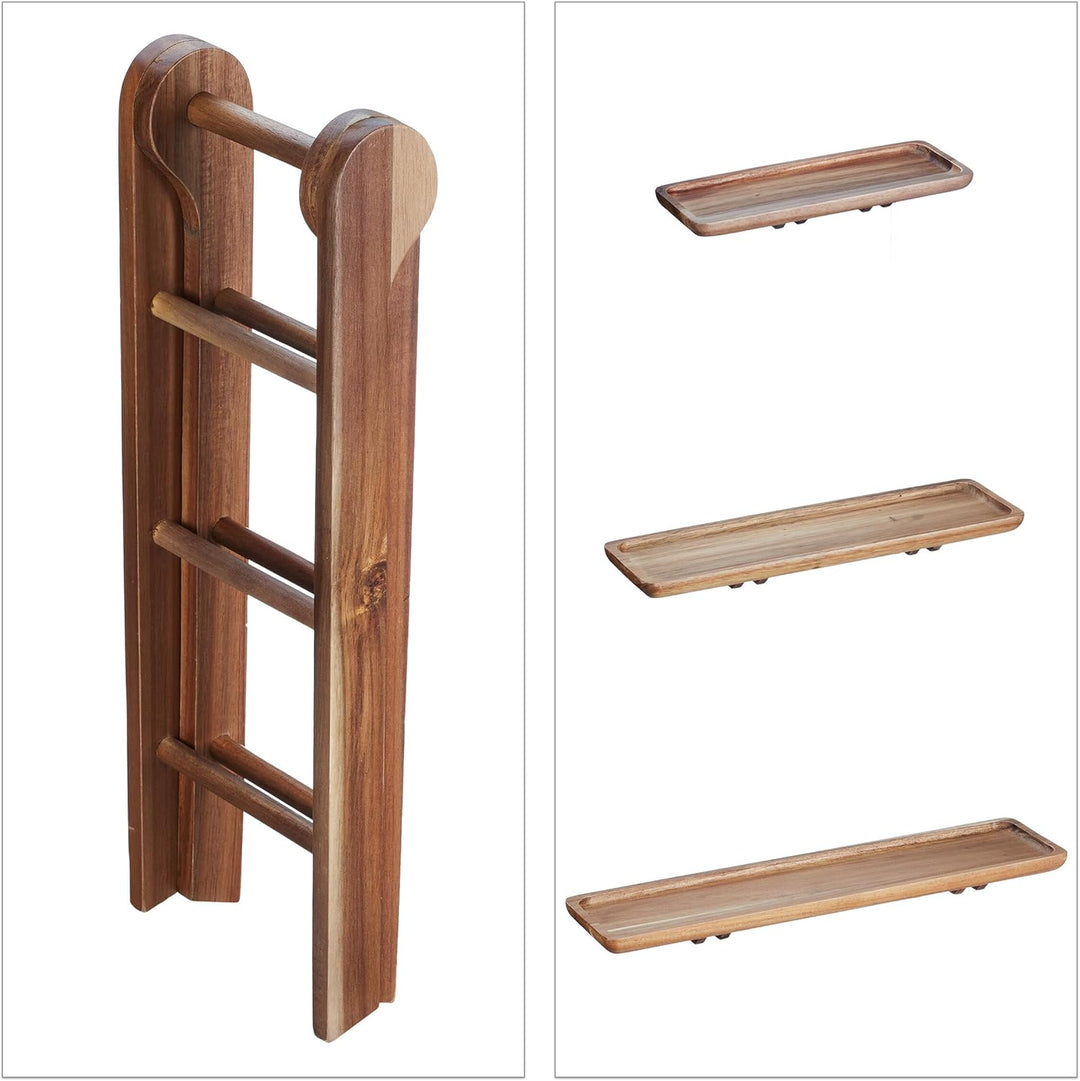 Relaxdays Etagere, 3 Etagen, Akazienholz, klappbares Gestell, HxBxT: 38 x 41 x 15 cm, rustikaler Ser